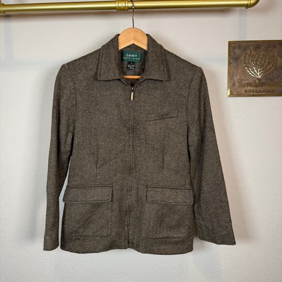 Lauren Ralph Lauren Jackets & Blazers - Women's Lauren Ralph Lauren Brown Herringbone 100% Wool Zip Front Jacket Sz 6